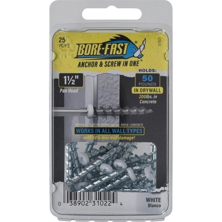 Bore-Fast 3/16 in. D X 1-1/2 in. L Steel Pan Head Screw and Anchor 25 pc, 5PK -  BOREFAST, 377625